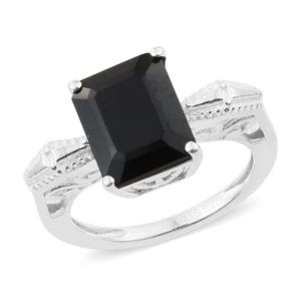 Thai Black Spinel Sterling Silver Ring (Si…